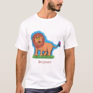 Camiseta Leão feliz com ilustração de desenho animado de