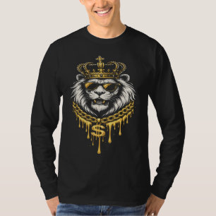 Camiseta Leão Feroz de Rua com Coroa e Corrente