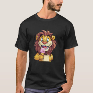 Camiseta Leão feroz e doce com Sorvete para um Loo Divertid