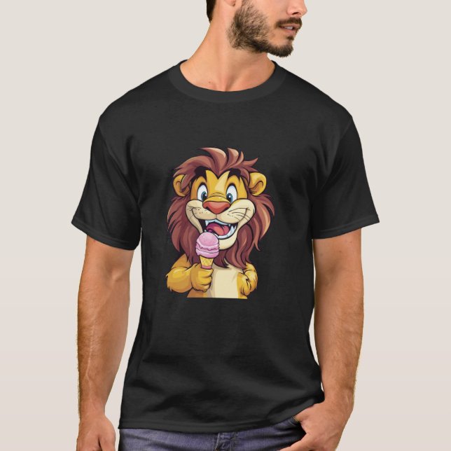Camiseta Leão feroz e doce com Sorvete para um Loo Divertid (Frente)