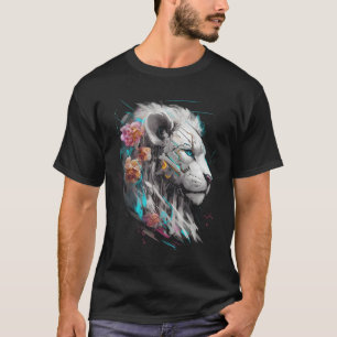 Camiseta Leão Flor Azul Olhos Zoológicos Leão Animal