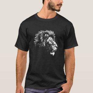 Camiseta Leão, gato africano, desenho branco, presas