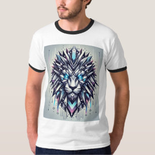 Camiseta "Leão Geométrico Futurístico - Poder Holográfico"