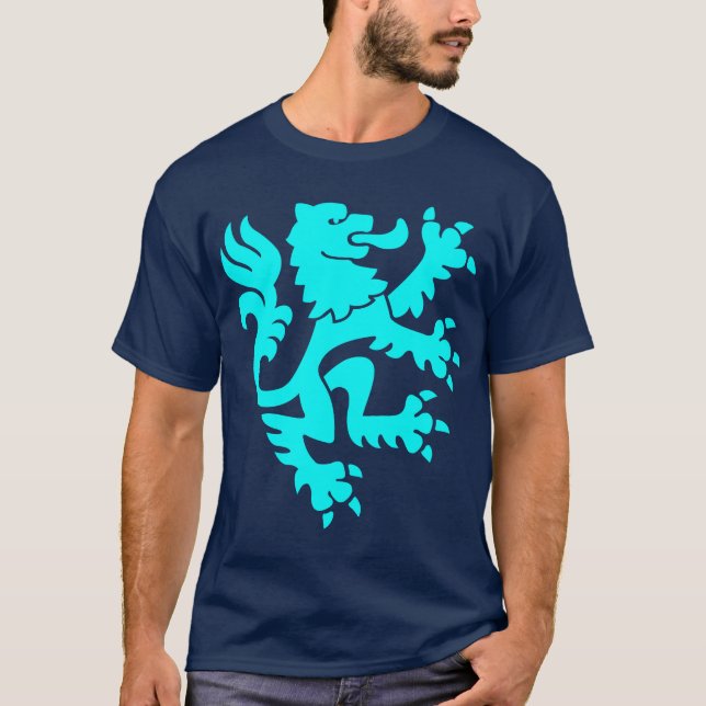 Camiseta Leão Heráldico 01 - Ciano (Frente)