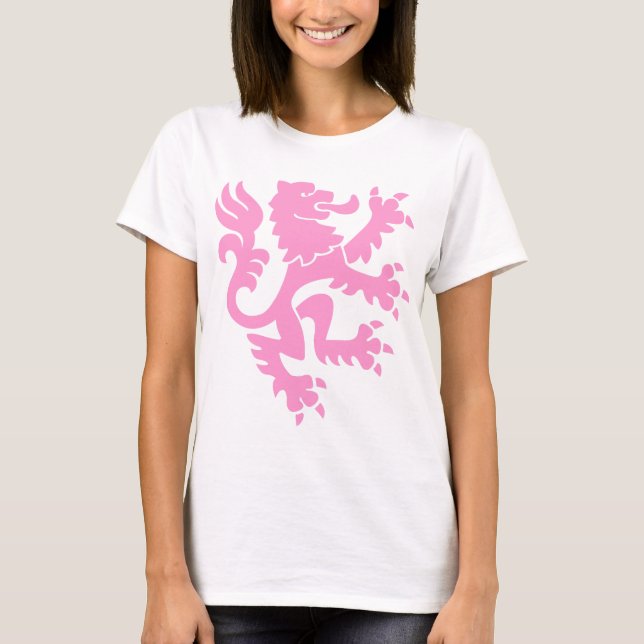 Camiseta Leão heráldico 01 - rosa (Frente)