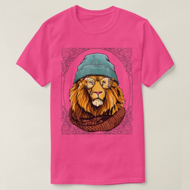 Camiseta Leão hipster Com Óculos Vida Selvagem Safari Anima (Frente do Design)