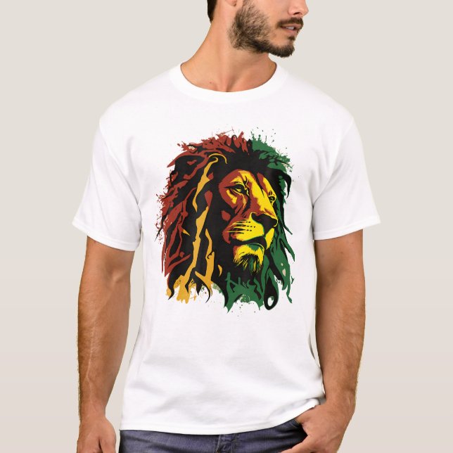 Camiseta Leão jamaicano rasta jamaicano leão de judah re (Frente)
