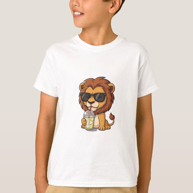 Camiseta Leão Legal Bebendo Limonada Crianças (Frente)