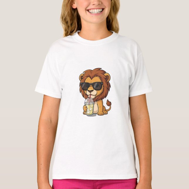 Camiseta Leão Legal Bebendo Limonada Crianças (Frente)