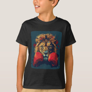 Camiseta Leão legal com fantasia de luvas in a box