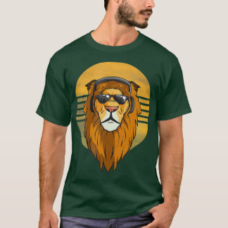 Camiseta Leão legal com Fones de ouvido Música