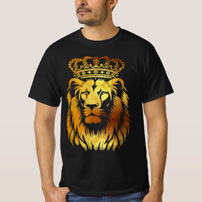 Camiseta Leão Majestoso Coroado - Arte Real (Frente)