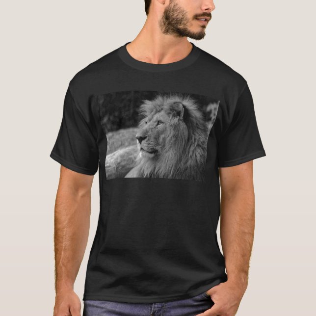 Camiseta Leão Negro e Branco - Animal Selvagem (Frente)