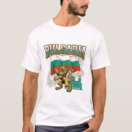 Camiseta Leão Patriótico Búlgaro com Bandeira e Fogos de Ar