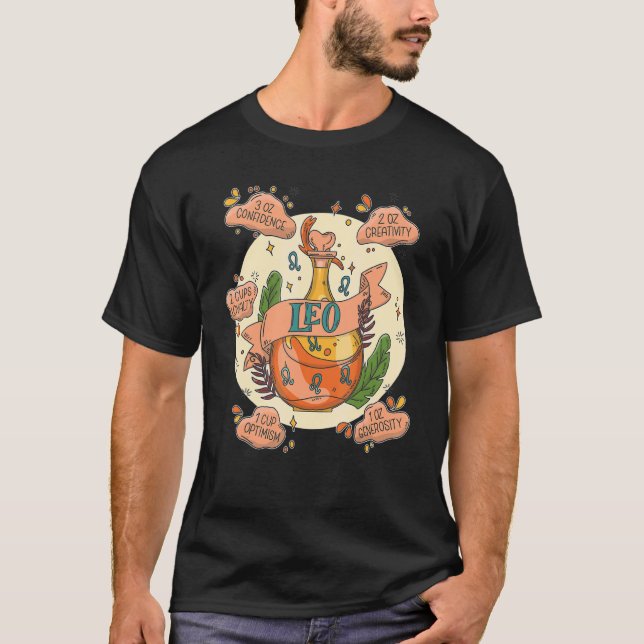 Camiseta Leão Poção com Ingredientes Astrologia Mágica (Frente)