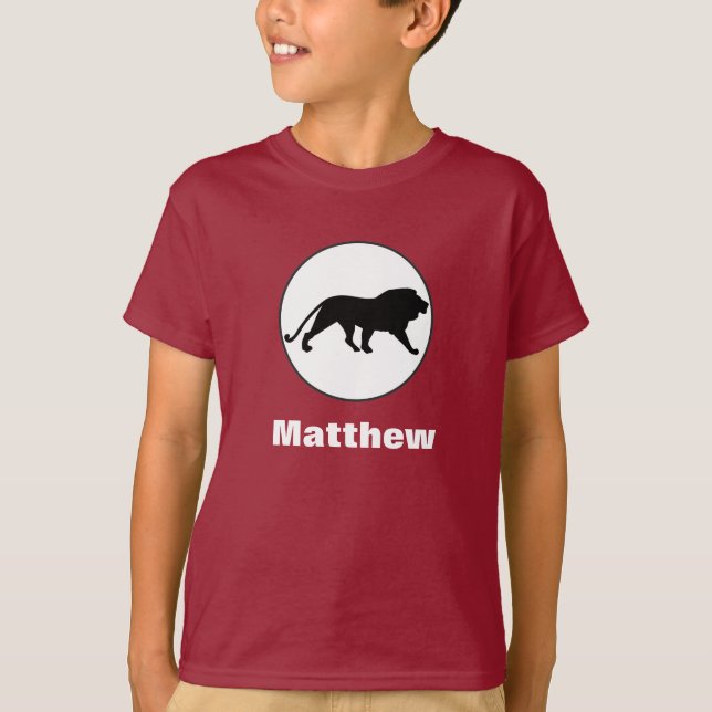 Camiseta Leão Preto Desenhado em Círculo Branco (Frente)