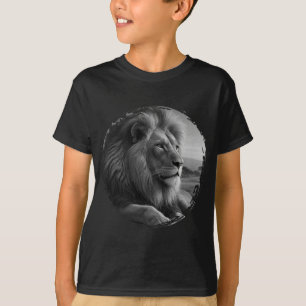Camiseta leão preto e branco natureza animal vida selvagem