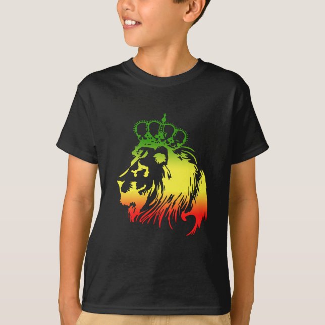 Camiseta Leão RASTA de Judá | Vermelho Dourado Verde (Frente)