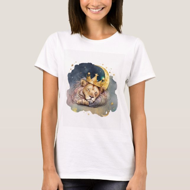 Camiseta Leão rei fofo dormindo na lua (Frente)