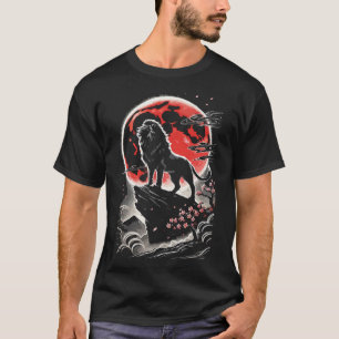 Camiseta Leão Sob a Lua Vermelha, Estilo de Tatuagem Neo-Ja