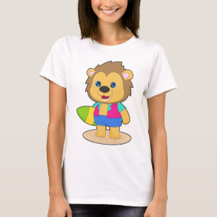 Camiseta Leão Surfando Prancha de Surfe Verão