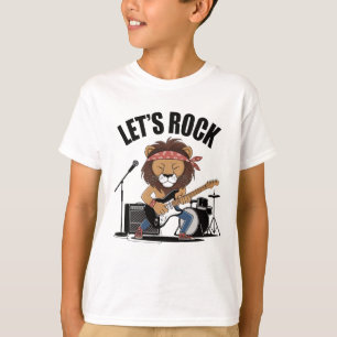 Camiseta Leão tocando violão com bateria e microfone