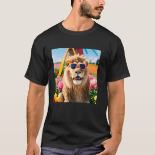 Camiseta Leão Usando Óculos de Sol Em Um Campo Holandês Com