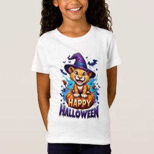 Camiseta Leãozinho Fofo com Chapéu de Bruxa no Halloween 🦁