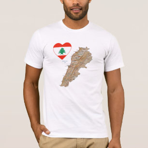 Camiseta Lebanon Flag Heart and Map T-Shirt