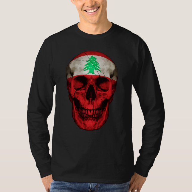 Camiseta Lebanon Flag Skull Lebanese Roots Proud Patriotic (Frente)