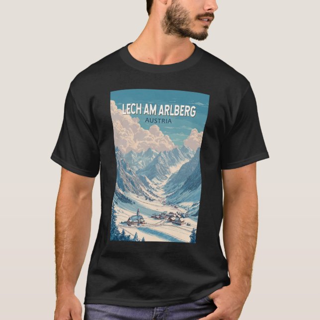 Camiseta Lech am Arlberg Áustria Ilustração Viagem Art (Frente)