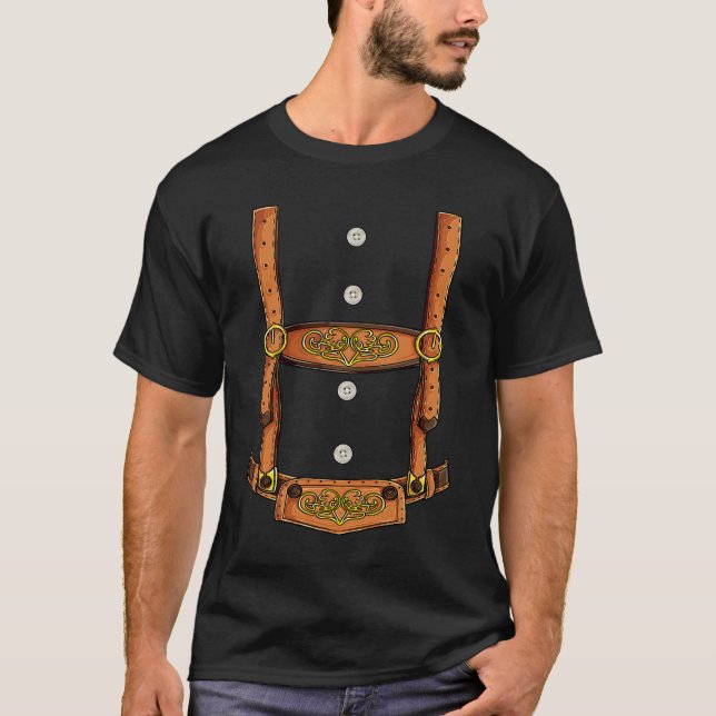 Camiseta Lederhosen Costume Shirt Oktoberfest Men Alemão (Frente)