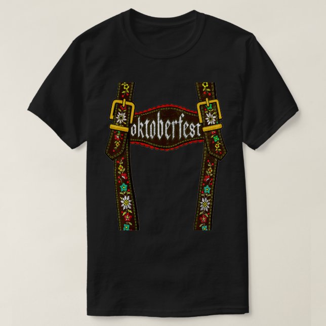 Camiseta Lederhosen Suspenders Tee Oktoberfest Bavarian Mun (Frente do Design)