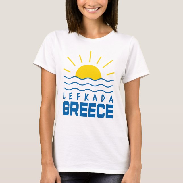Camiseta Lefkada Grécia Sol e Ondas Marítimas Mulheres (Frente)