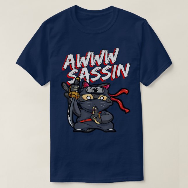 Camiseta Legal Awww Sassin Samurai Cat Funny Ninja Cat Mang (Frente do Design)