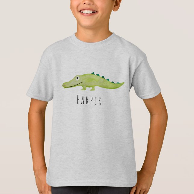 Camiseta Legal Boy's Watercolor Crocodile Safari com nome (Frente)