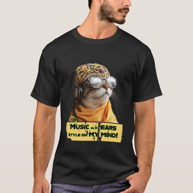 Camiseta Legal Cat Vibes - Gatinho Hipster com Fones de ouv (Frente)