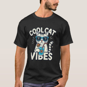 Camiseta Legal Cat Vibes, Um Gato Tropical Fashionável