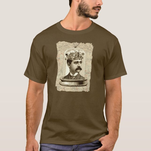 Camiseta Legal cérebro de relógio Steampunk, cabeça em arte (Frente)