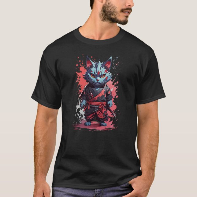 Camiseta Legal Cinza d'água Ninja Cat Warrior (Frente)