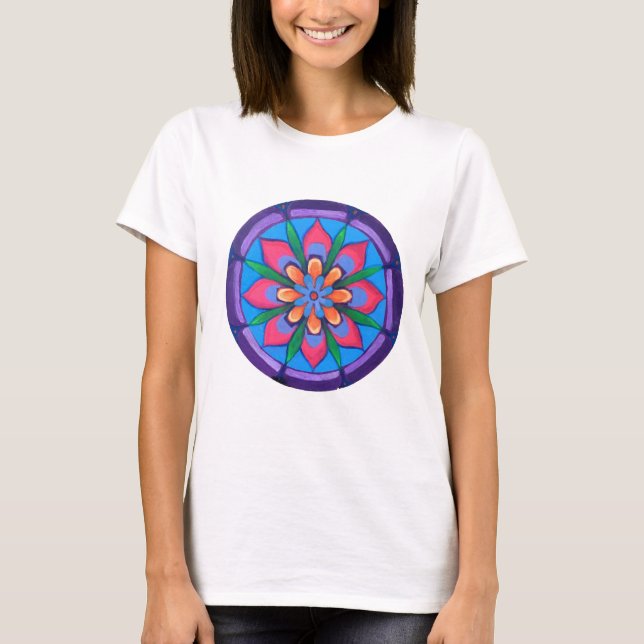 Camiseta Legal cor-de-rosa azul roxo e mandala verde (Frente)