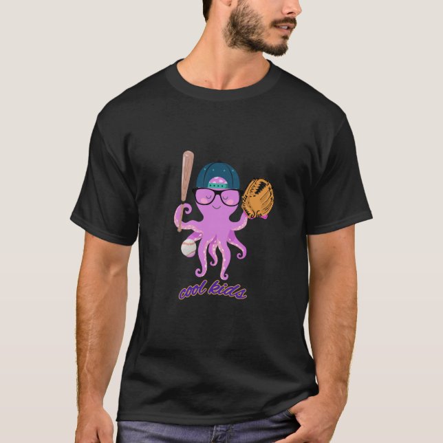 Camiseta Legal Crianças Baseball Octopus T-Shirt (Frente)