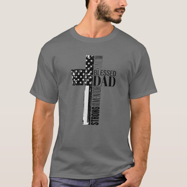 Camiseta Legal cristão abençoado Pai Cross-American Fla (Frente)