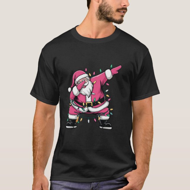 Camiseta Legal Dabbing Papai Noel Rosa Noel Luzes de Natal (Frente)