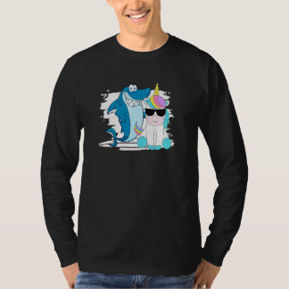 Camiseta Legal de Tubarão Montando Unicórnio