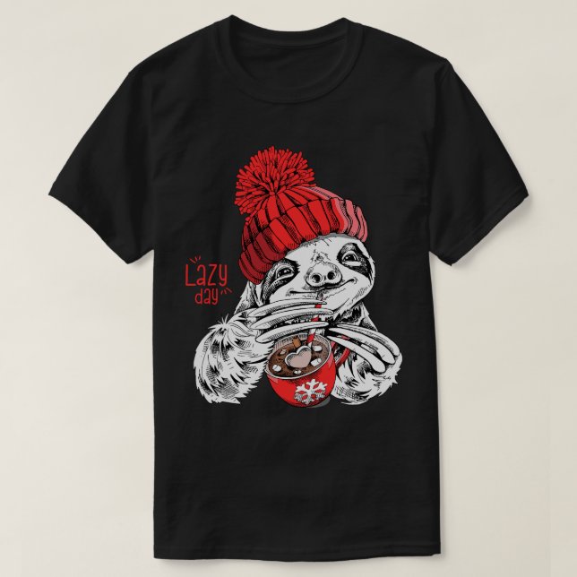 Camiseta Legal Dia Preguiçoso Bebendo de Animação Leve Quen (Frente do Design)