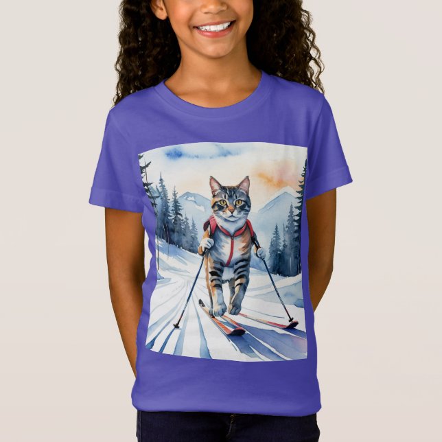 Camiseta Legal esqui esquiador Gato Kitten Diversão Cor da  (Frente)