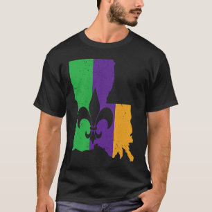 Camiseta Legal Fleur De Lis Terça-feira Mapa da Louisiana M
