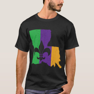 Camiseta Legal Fleur De Lis Terça-feira Mapa da Louisiana M