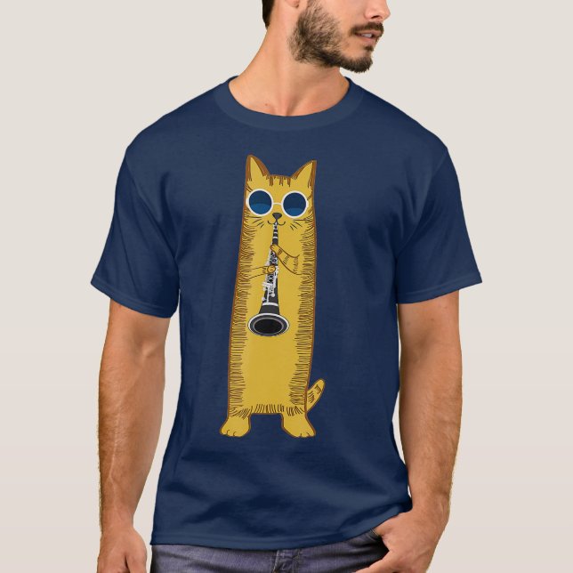 Camiseta Legal Gato A Tocar O Gatinho Hippy Clarinet Design (Frente)